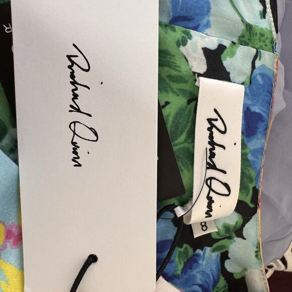 Richard Quinn Floral Print Midi Dress UK 8 US 4 AW18 Black Multicolor Satin NWT - Picture 12 of 13